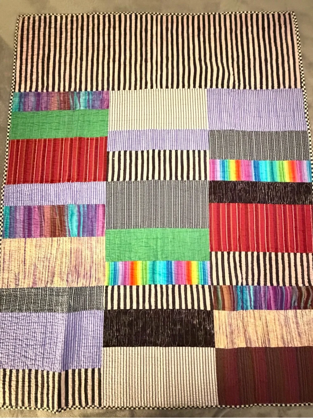 Patchwork Stripe Quilted Throw in Multi-Color